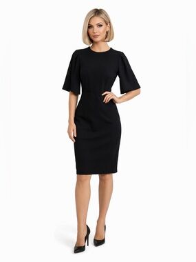 Rachel Parcell  Chic Minimalist Career Black Sheath Dress Puff Sleeve Size Small